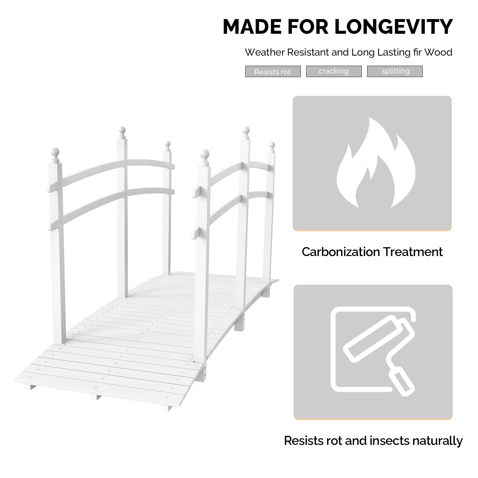 7.5FT Wooden Bridge w/ Handrails Decor Fir Wood for Yard Outdoor Garden Stable