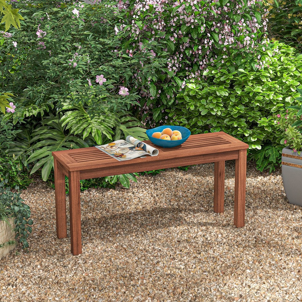 Patio 2 PCS Backless Bench 2-Seater Outdoor Dining Bench Solid Wood Backyard