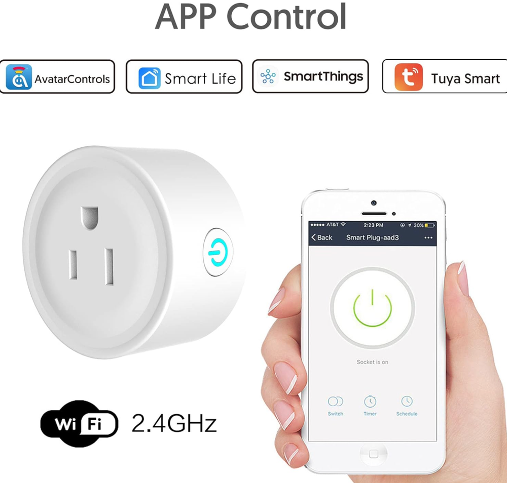 2 PACK Mini Smart 2.4G Wifi Plug Socket Outlet Work Alexa&Google Home Assistant
