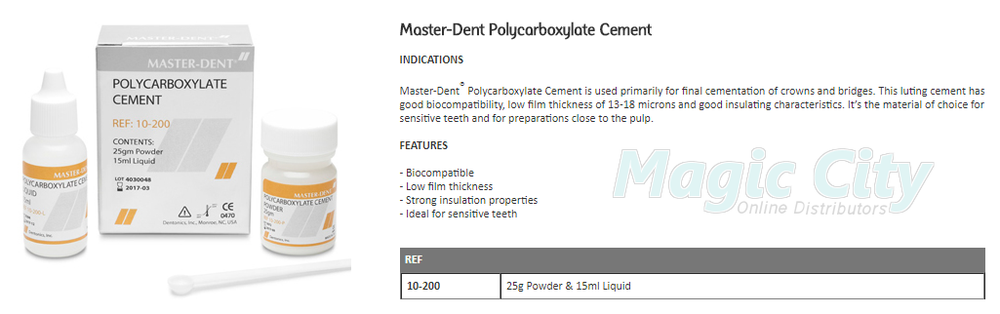 Master-Dent Dentonics Polycarboxylate Luting Cement Crowns & Bridges Kit