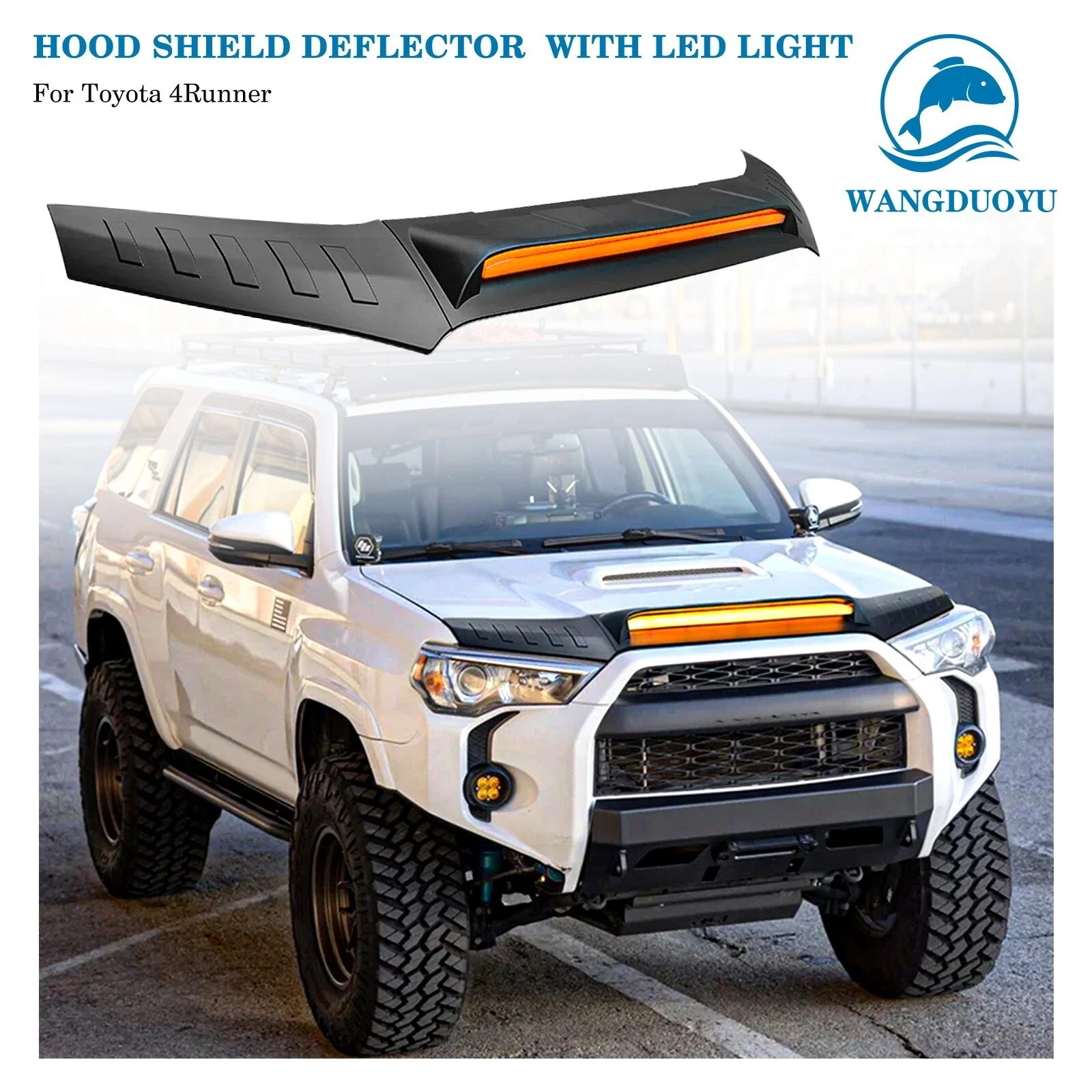 Hood Shield Protector for Toyota 4runner 2010-2024 with LED Lights (Matt Black)