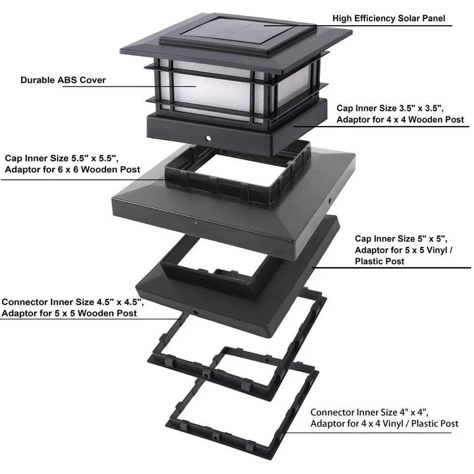 Dynaming 2 Pack Solar Post Cap Lights 2 Flickering Flame Lights, Black
