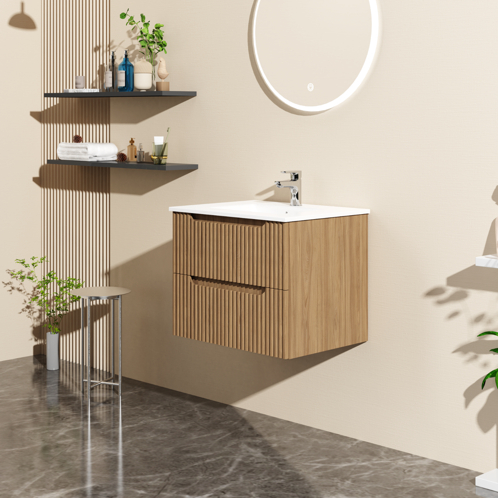 Goodyo 24" Wall-Mount Bathroom Vanity Cabinet Floating , Walnut