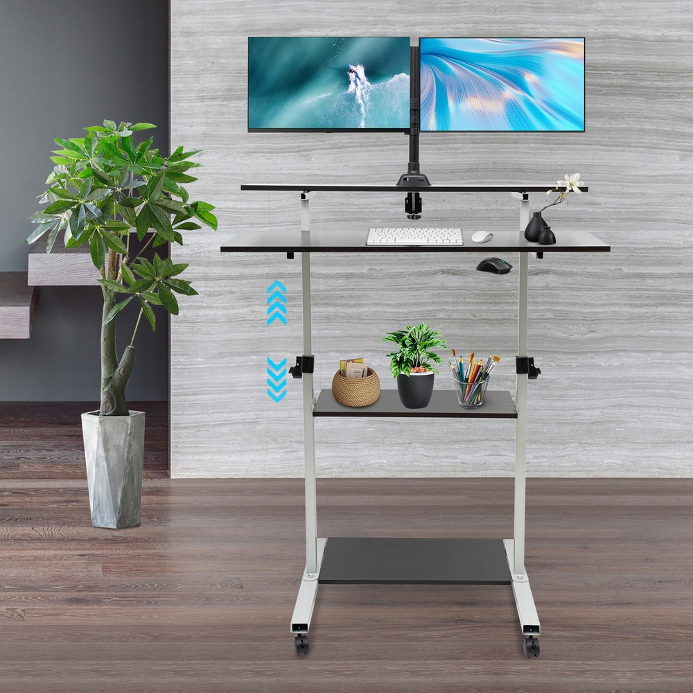 Mobile Standing Desk Adjustable Height Computer Rolling Laptop Cart Work Table
