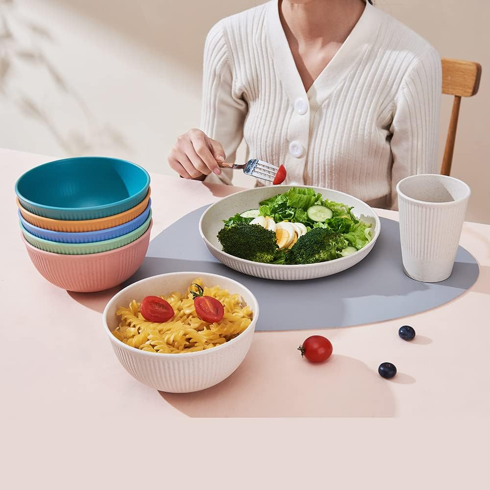 18Pcs Wheat Straw Dinnerware Sets, Unbreakable Reusable Dinnerware Set Kitchen