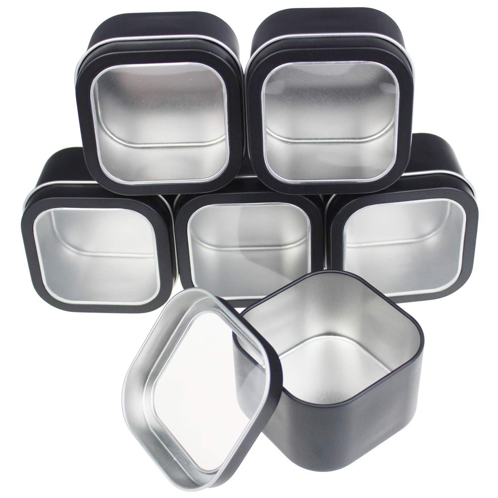 18 Pack Empty Square Black Metal Tins Clear Window Candle Making Container