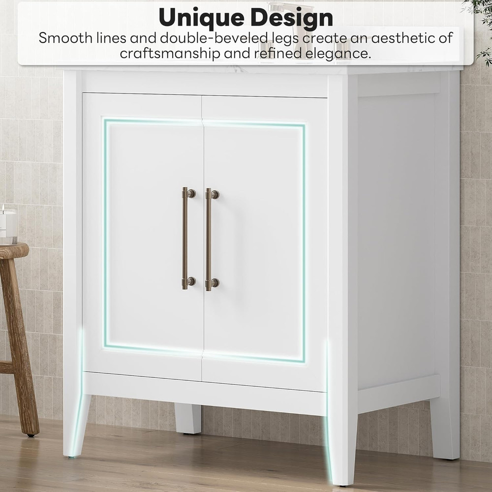 30" Modern Bathroom Vanity with Sink, Soft-Close Doors & Engineered Stone Top