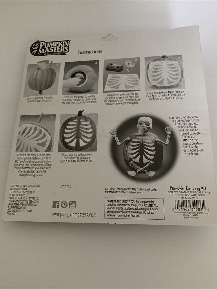 Skeleton Pumpkin Masters Rib Cage Pattern Carving Kit with Bones Arms Legs Head