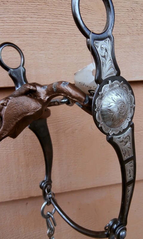 Greg Darnall Silver Concho Blued Black Shank Snaffle Horse Bit Ball Rein Chains