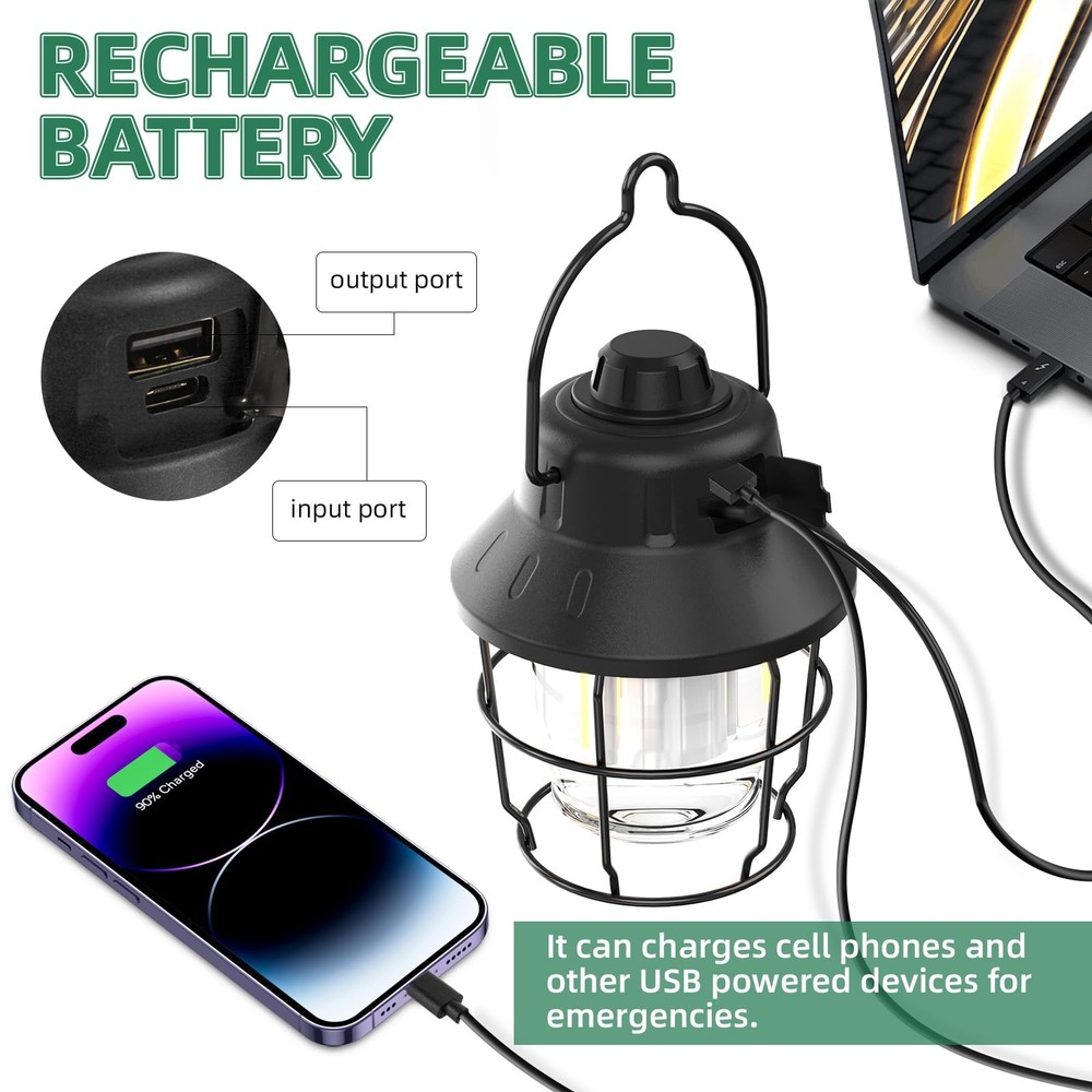 Rechargeable LED Camping Lantern, Mini Retro Portable Waterproof Lantern, 100...