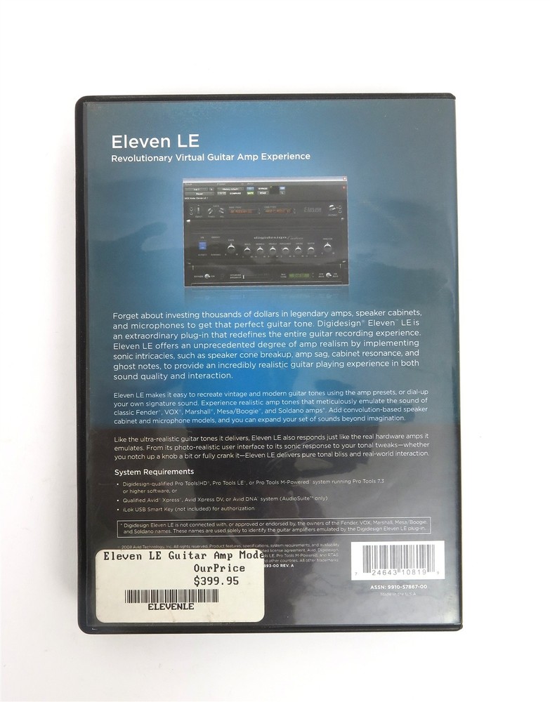 Eleven LE Plugin 8.0 Pro Tools Avid Virtual Guitar AMP DVD