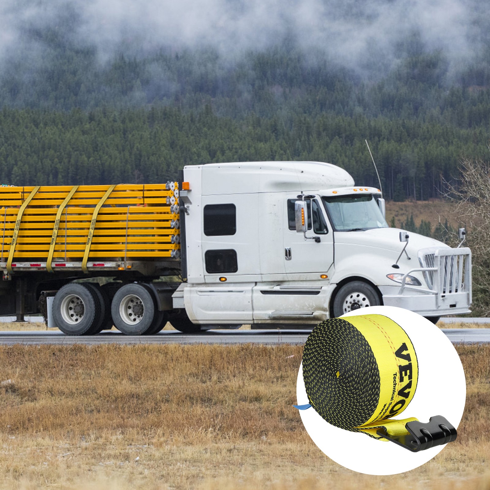 VEVOR Truck Straps Winch Straps 4"x30' with Flat Hook for Towing 10 Pack Yellow