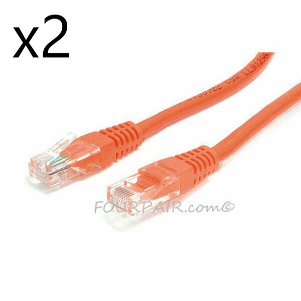 2 Pack Lot - 10ft CAT5e Ethernet Network LAN Router Patch Cable Cord Wire Orange