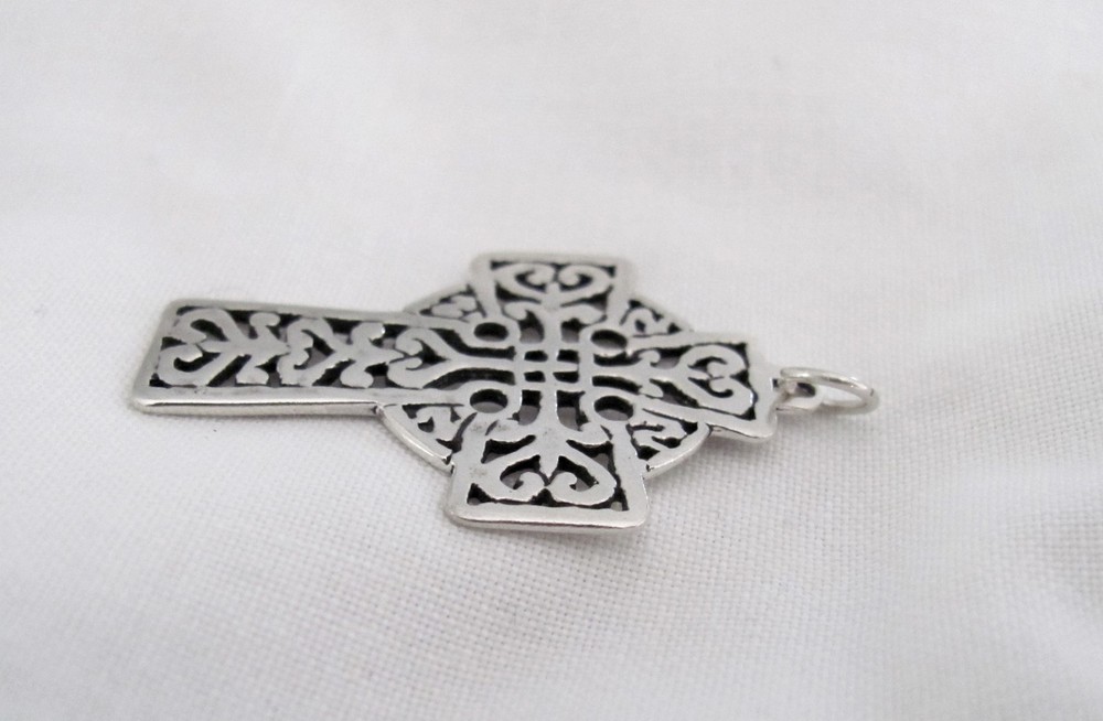 Sterling Silver 37mm rustic filigree Cross thin pendant