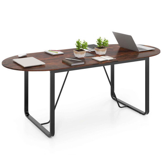 71 Inches Executive Table Oval Home Office Table with Cable Management Hole-Rust