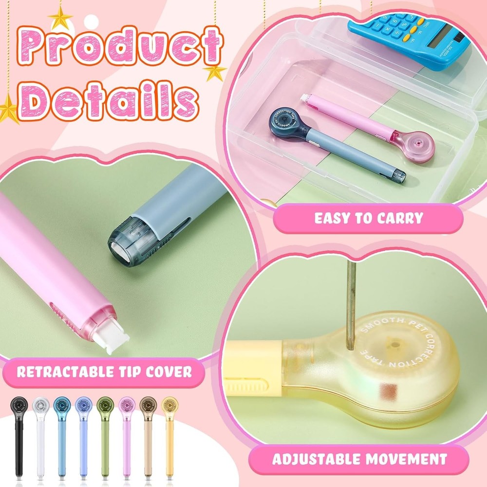 Gersoniel 10 Pack Correction Tape Pen Correctional Ink Tape Push Pull Protective