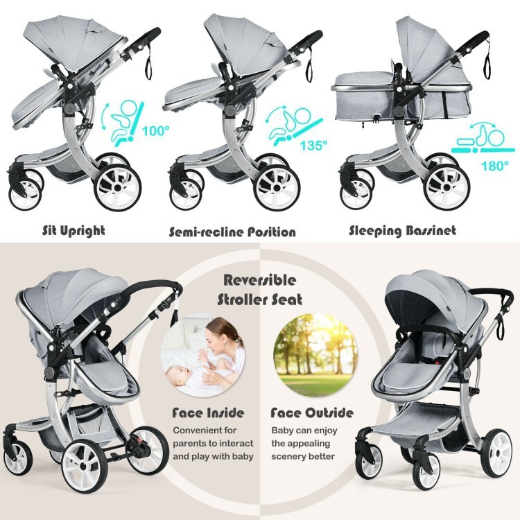 2-in-1 Foldable High Landscape Infant Stroller W/ Diaper Bag & Adjustable Canopy