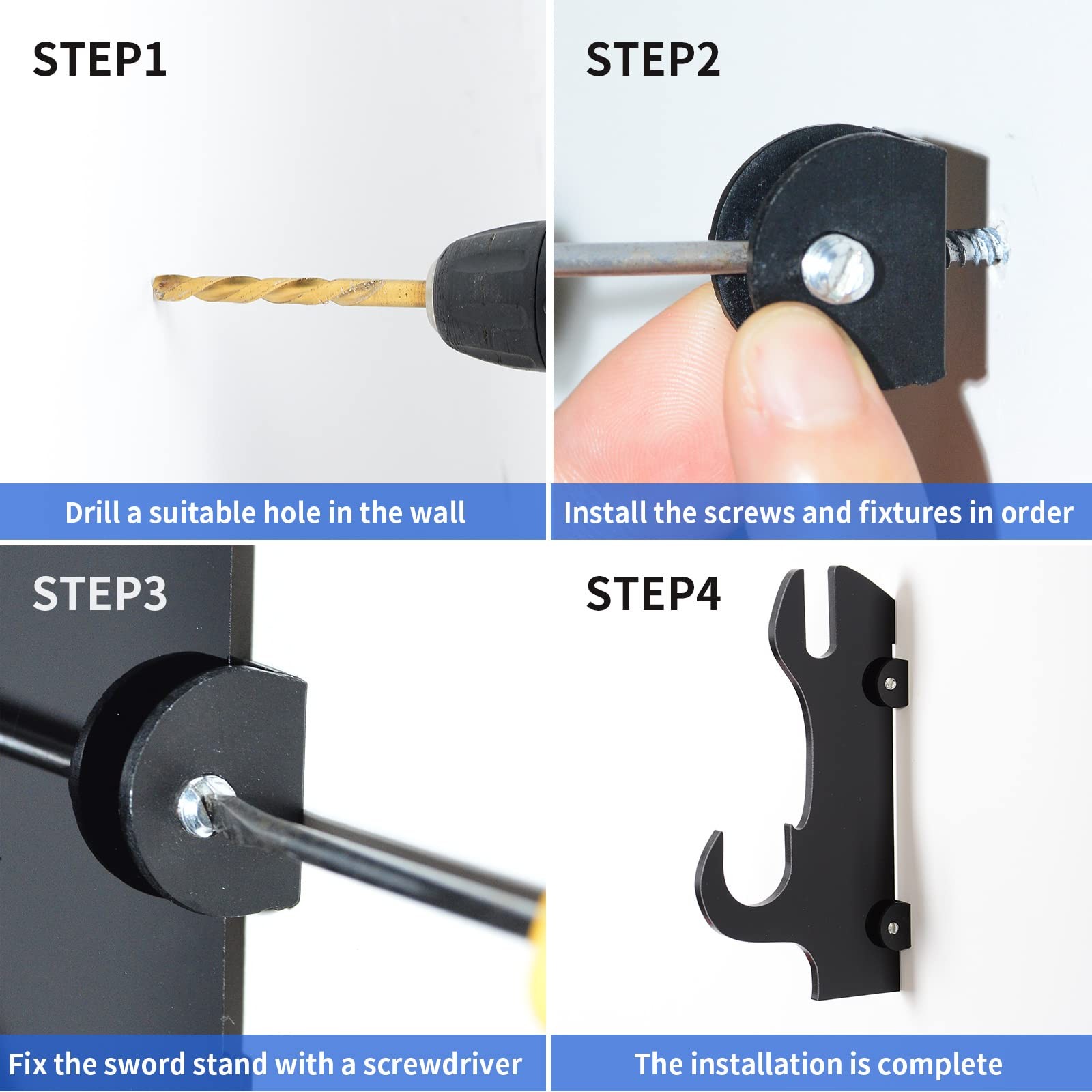 Katana Wall Mount - Black Plexiglass Sword Stand - Samurai Sword Holder