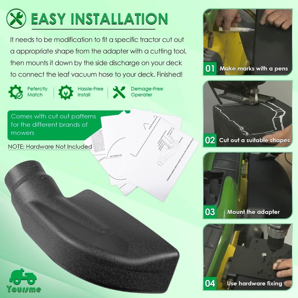 69861 Adapter for Mow-N-Vac Leaf Vacuum Bagger Deck, Universal Deck Boot Chute