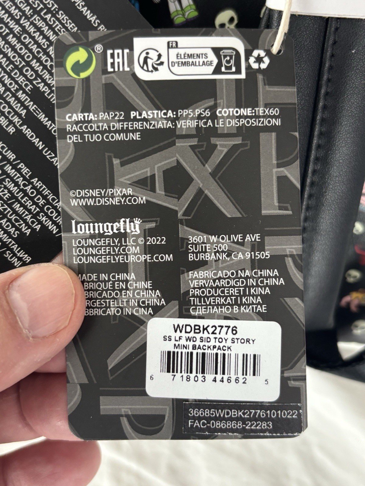 Loungefly Pixar Toy Story Sid Mini Backpack Disney 2022 Sid Design - NWT