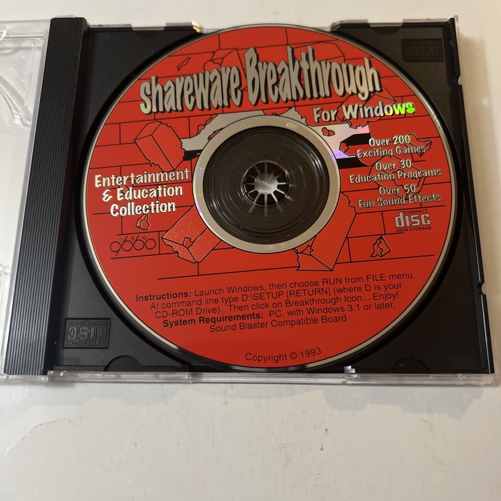 Shareware Breakthrough for Windows CD-ROM Vintage Software 200+ Games 1993