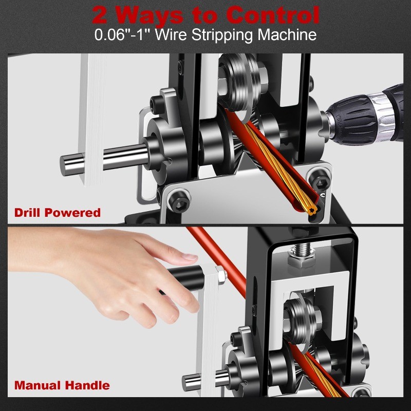 Manual Wire Stripper 0.06"-1": Drill Powered Cable Stripping Tool for Copper
