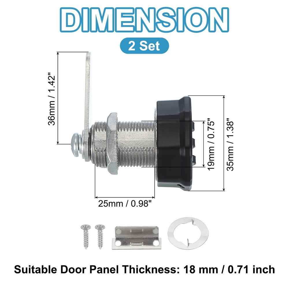 2Pcs 1" Combination Cabinet Cam Lock Cylinder Password Coded Lock Black