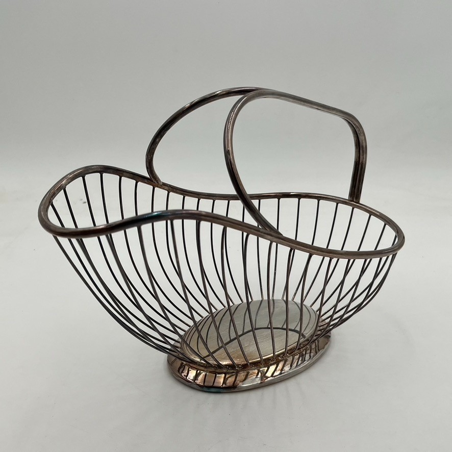 Vintage Wire Silver Plated Wine Bottle Holder Caddy Basket Farmhouse Flower Deco