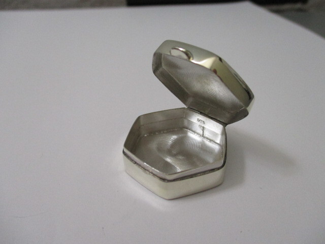 Sterling silver pill box Hexagon shape solid 925 silver engraved on top