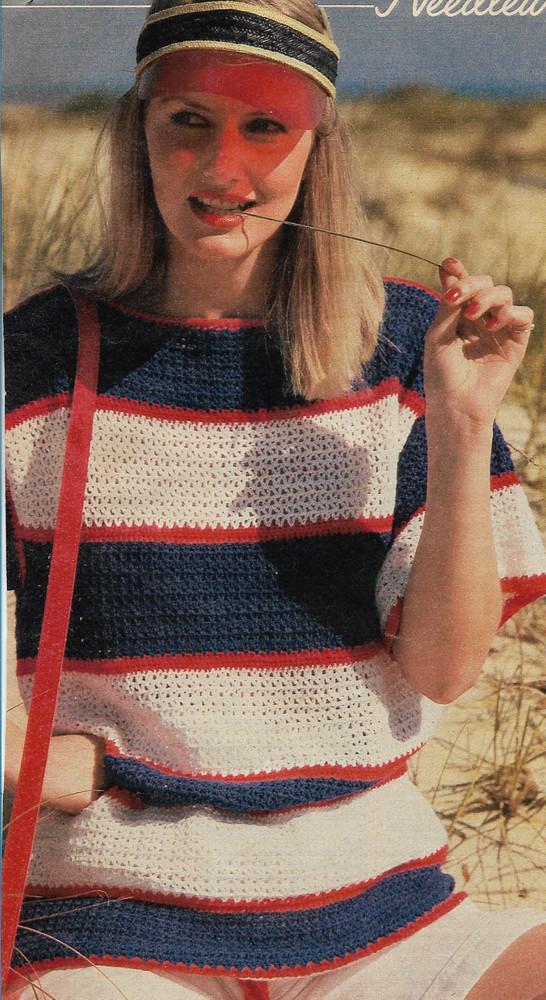 Lady's Red, White & Blue Pullover crochet PATTERN INSTRUCTIONS