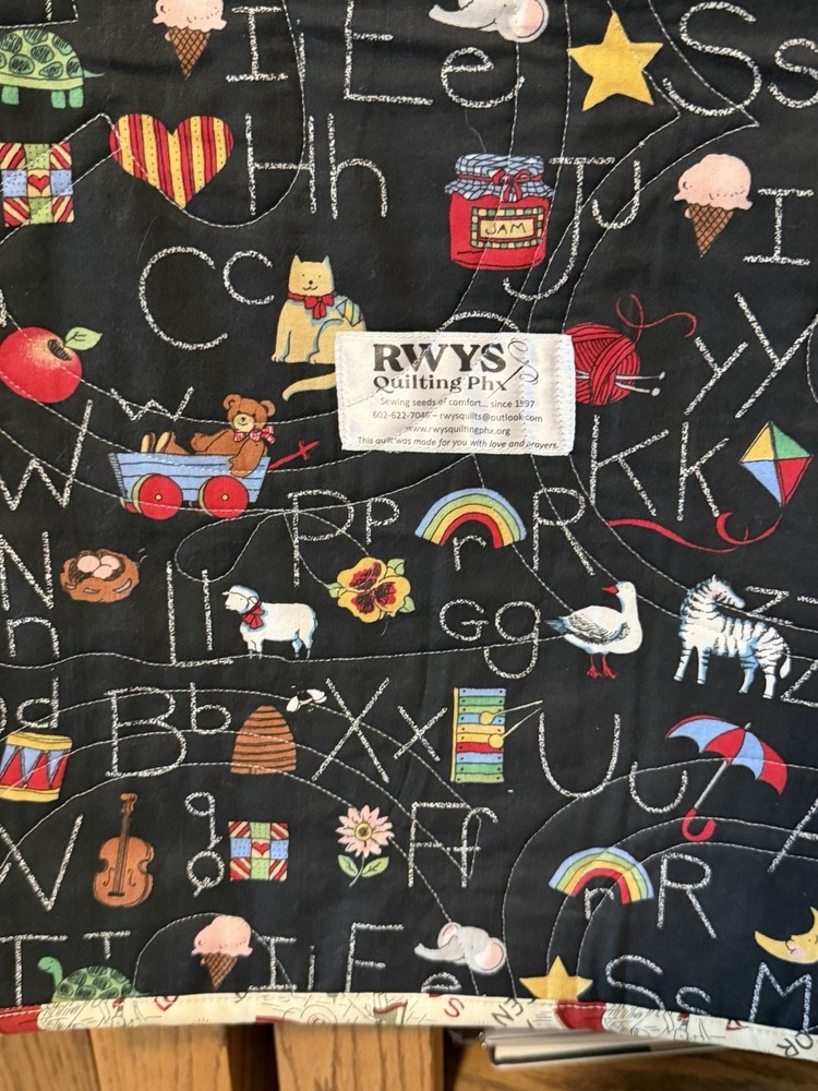 New Patchwork Quilt Throw Blanket Handmade Signed Reversible ABCs Cats 57”x42”
