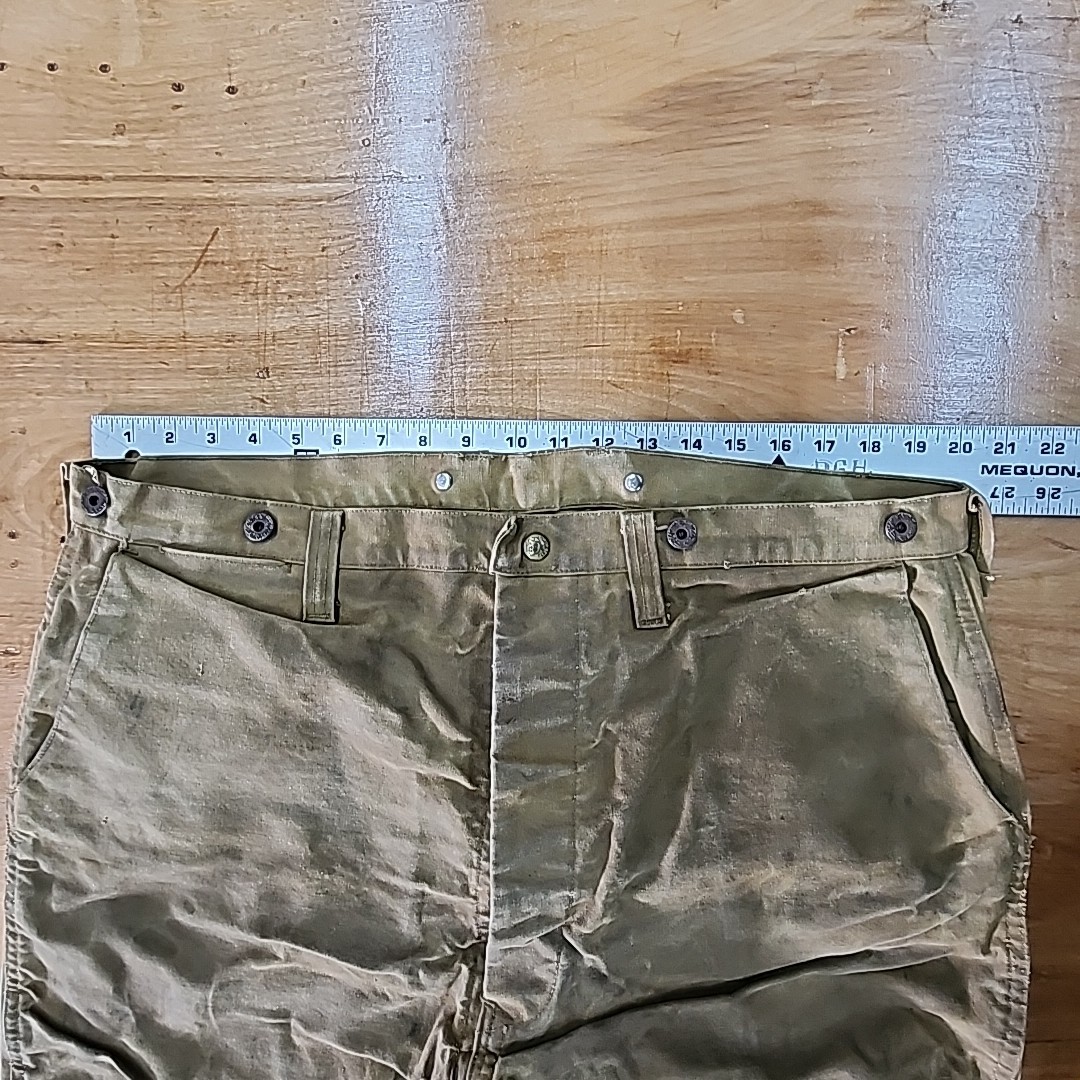Vtg 40s Black Bear Brand Rain Tite Waxed Canvas Work Pants Button Fly Union Made