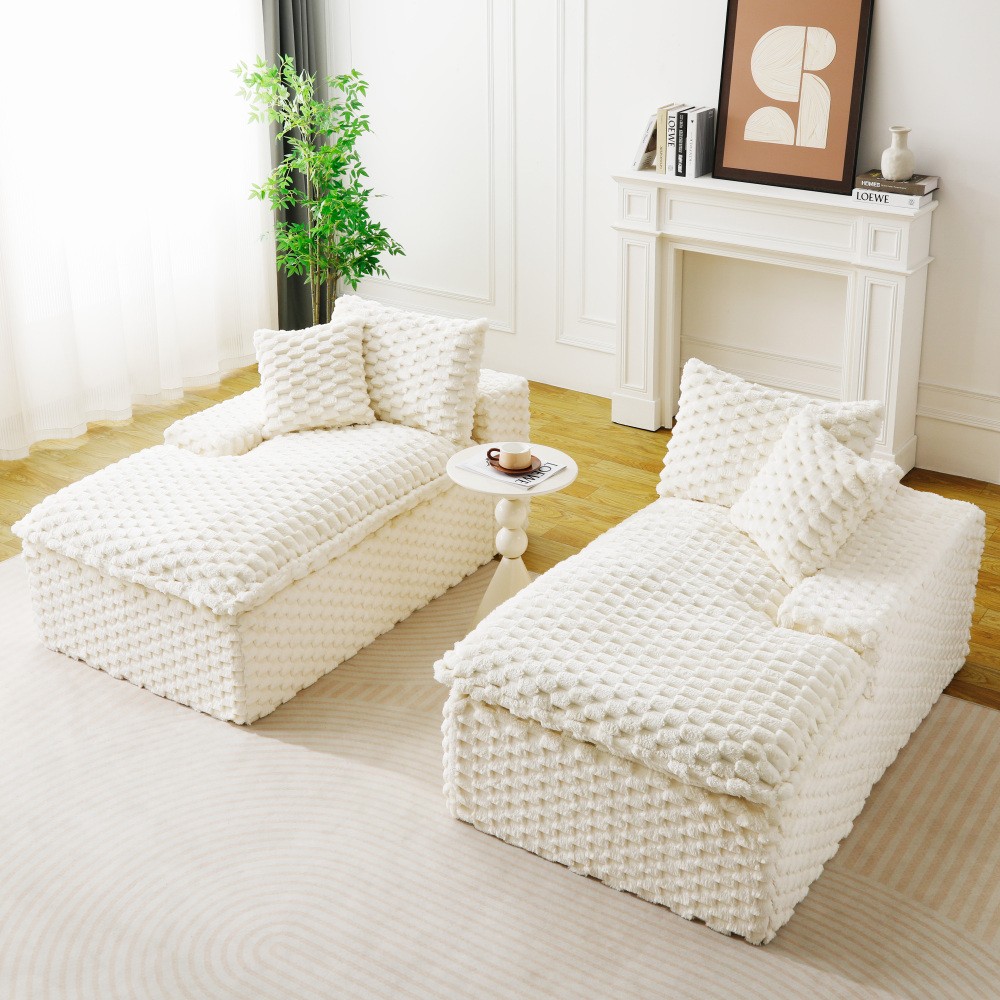White Turtle Velvet Double Chaise Lounge w/ Sponge, Multifunctional Sofa