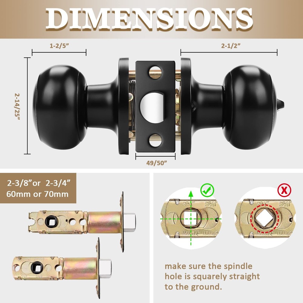 Probrico (5 Pack) Black Round Entry Door Knobs Keyed Alike, 5,