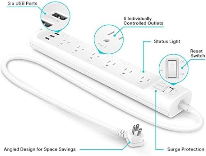 Plug Power Strip , Surge Protector with 6 Individually Controlled Smart Outle...