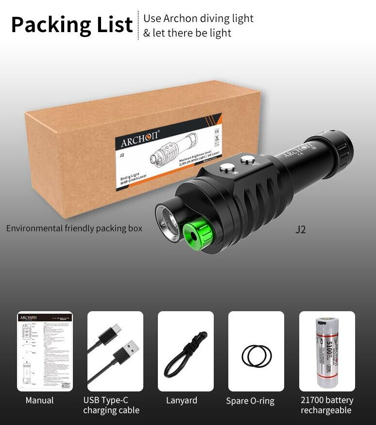 Archon J2 Green Laser Light Professional Diving Training Instructor Flashlight