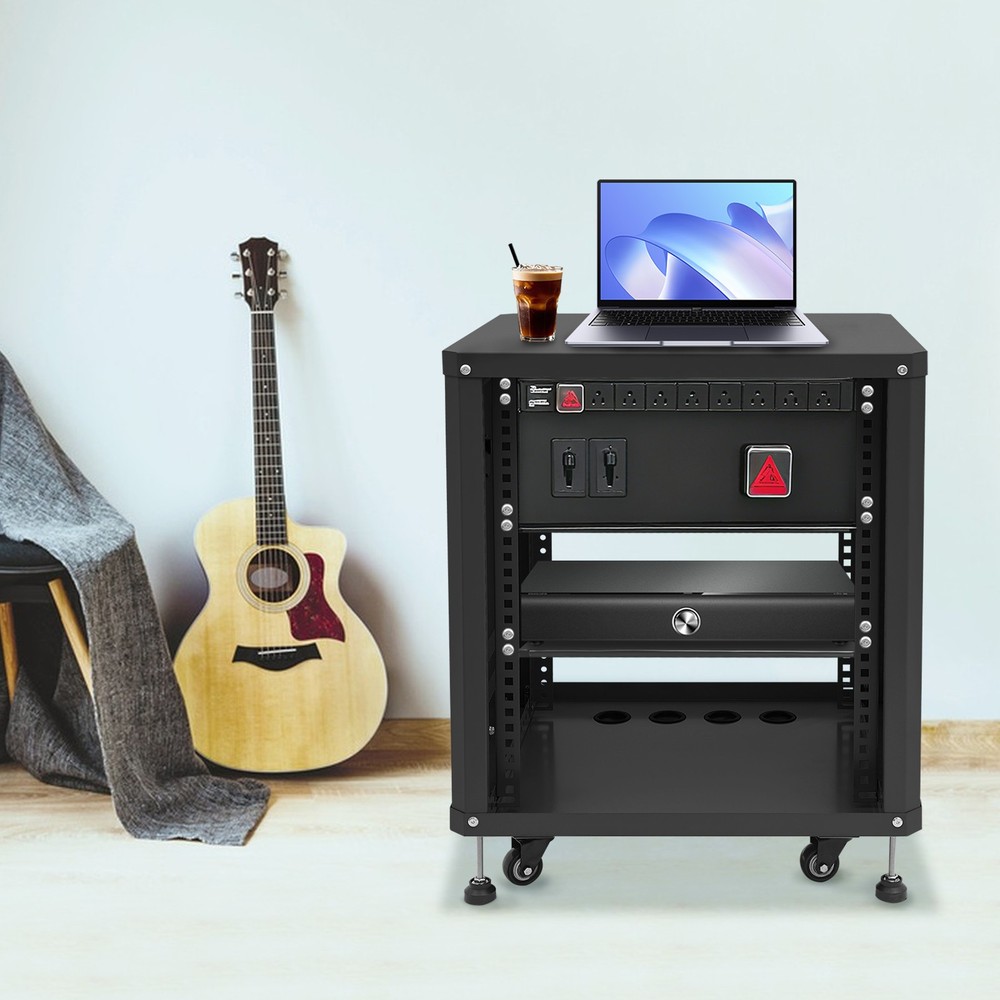 12U Network & Stereo Rack Rolling Server Rack Open Cabinet with Caster Wheels