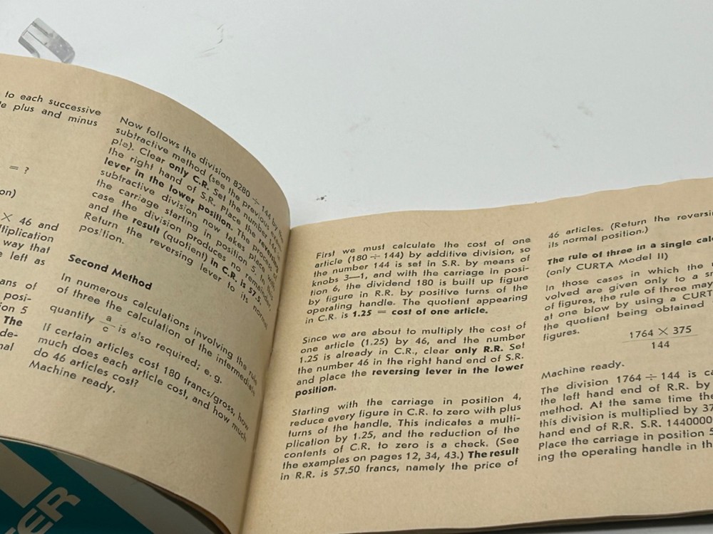 Original Curta Calculator Computing Examples Booklet Only