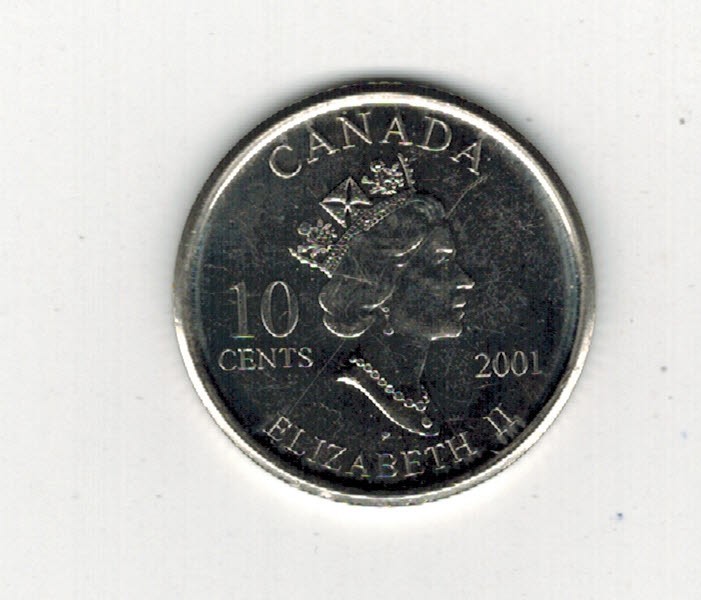 2001 Defect Canadian Dime - Short "P"