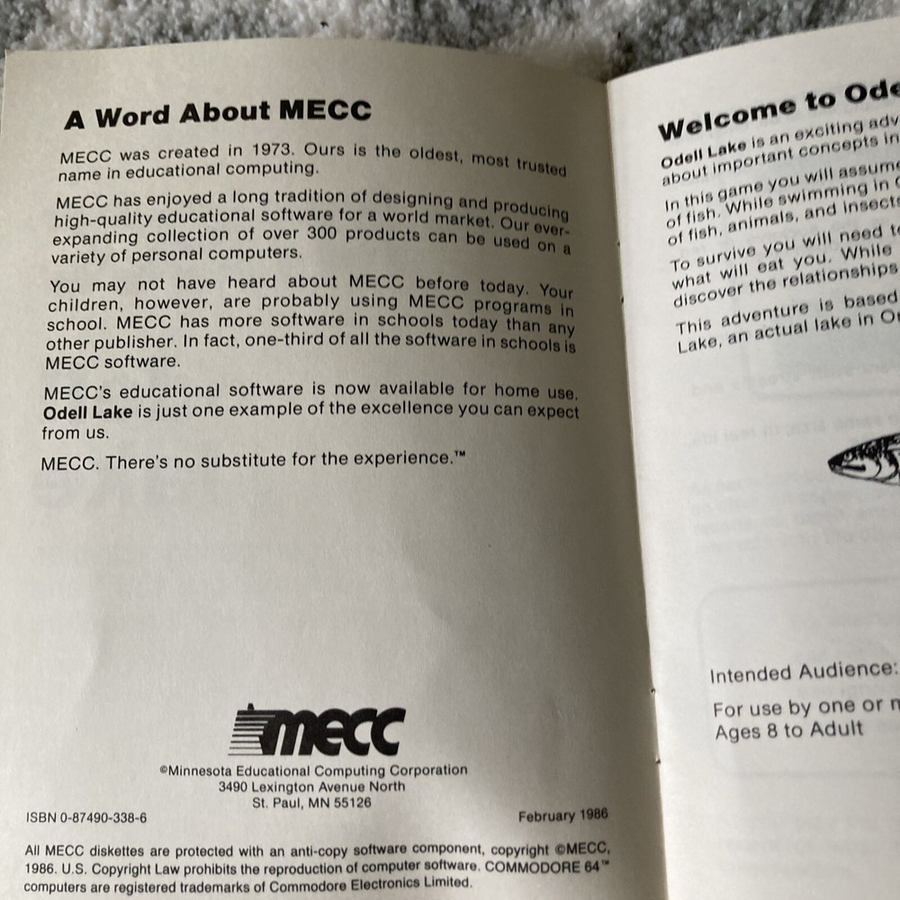 Odell Lake Commodore 64 MECC Instruction Booklet