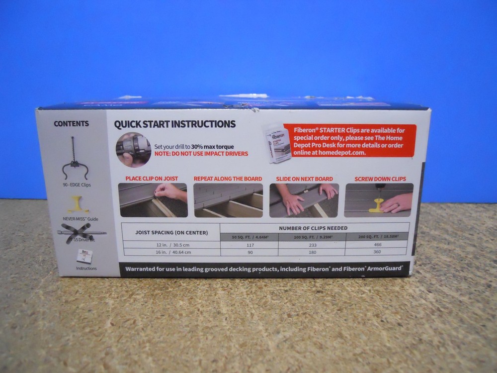 Fiberon ArmorGuard EDGE Hidden Deck Clips Fasteners 90 Count pack *NO BIT*