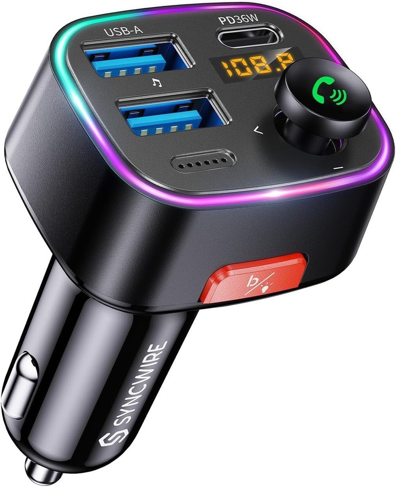 Syncwire Bluetooth 5.4 FM Transmitter Car Adapter 48W (PD 36W & 12W)