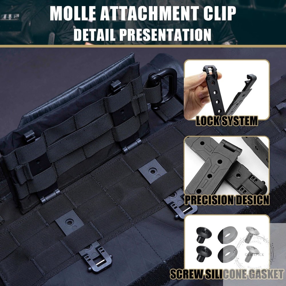 3" Molle Clips 4-Pack, Molle Attachment Clips with Mounting Hardware for Vests