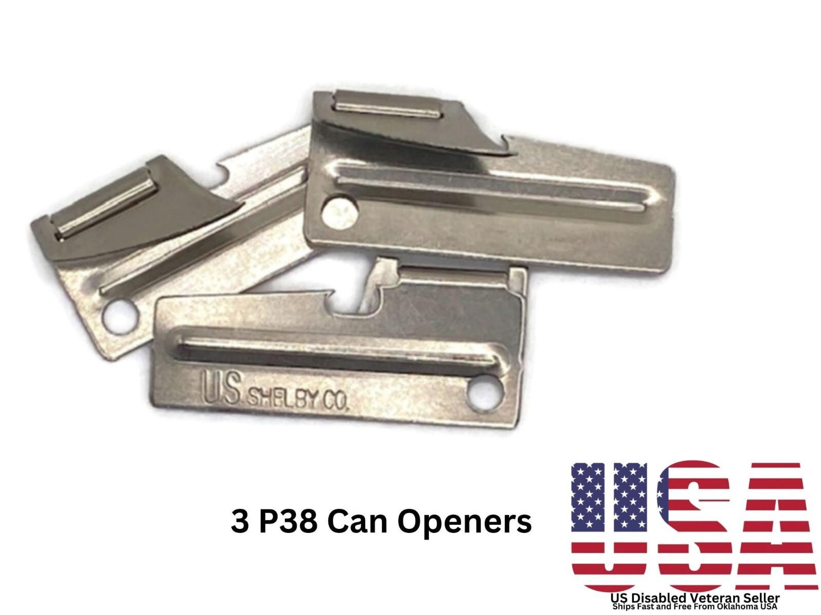 Three Original Military Issue P38 Can Openers US SHELBY CO NSN 7330-01-467-0680