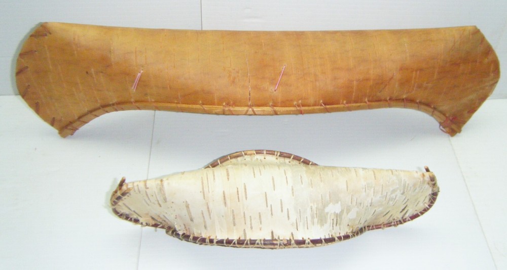 2 Vintage Hand-Made Birch Bark Canoes