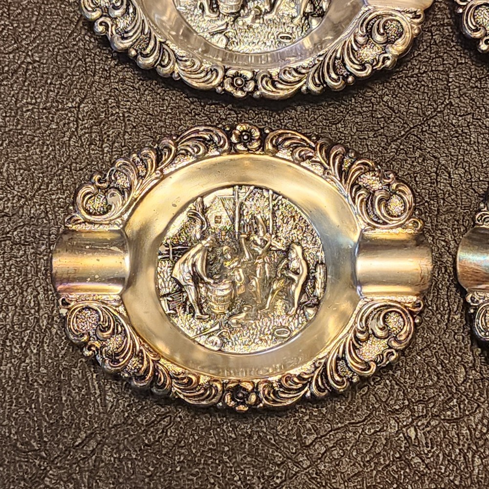 x6 Vintage Small 3" Silver-Plate Repousse Personal Ashtrays Denmark Hans Jensen