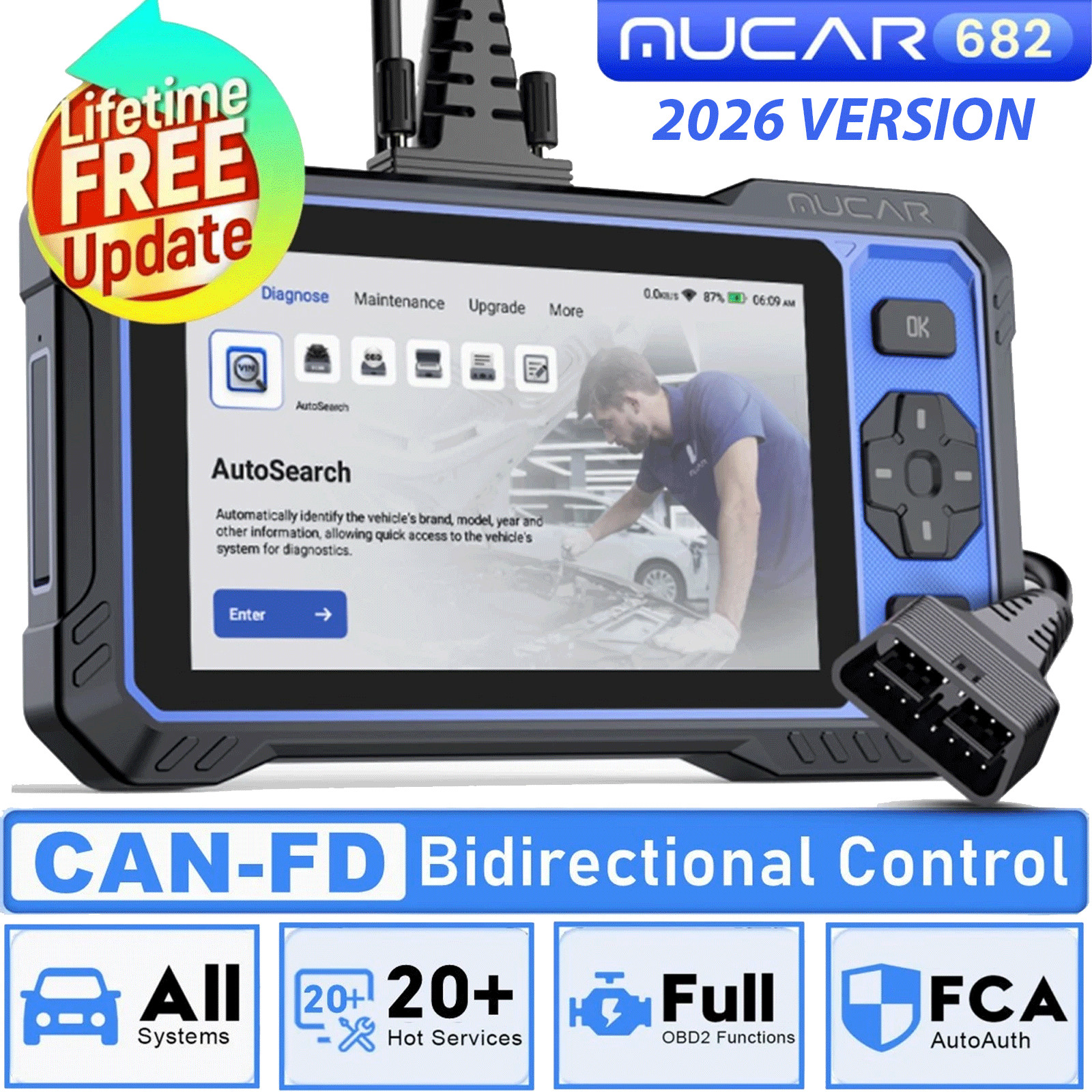 MUCAR 682 Bidirectional Full System OBD2 Scanner Car Diagnostic Tool FCA CAN FD
