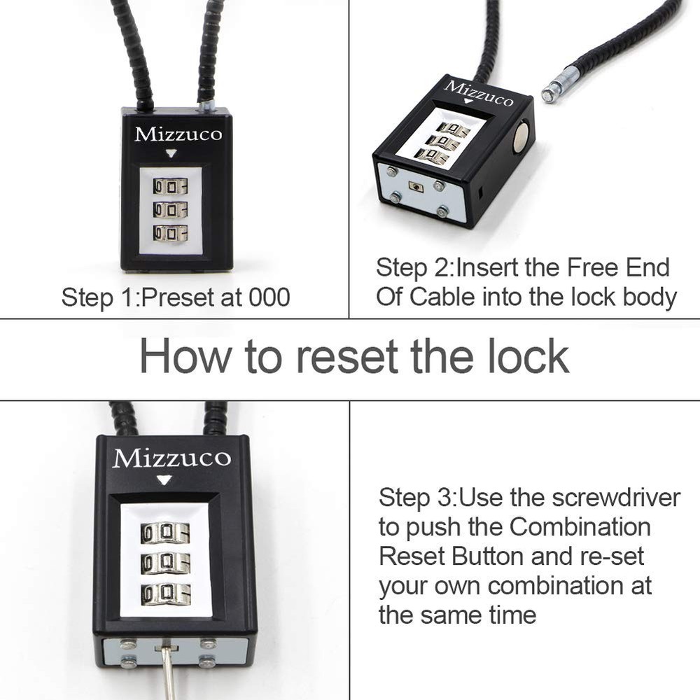 Mizzuco Trigger Lock 3 Digit Combination Gun & Cable Inky-Black