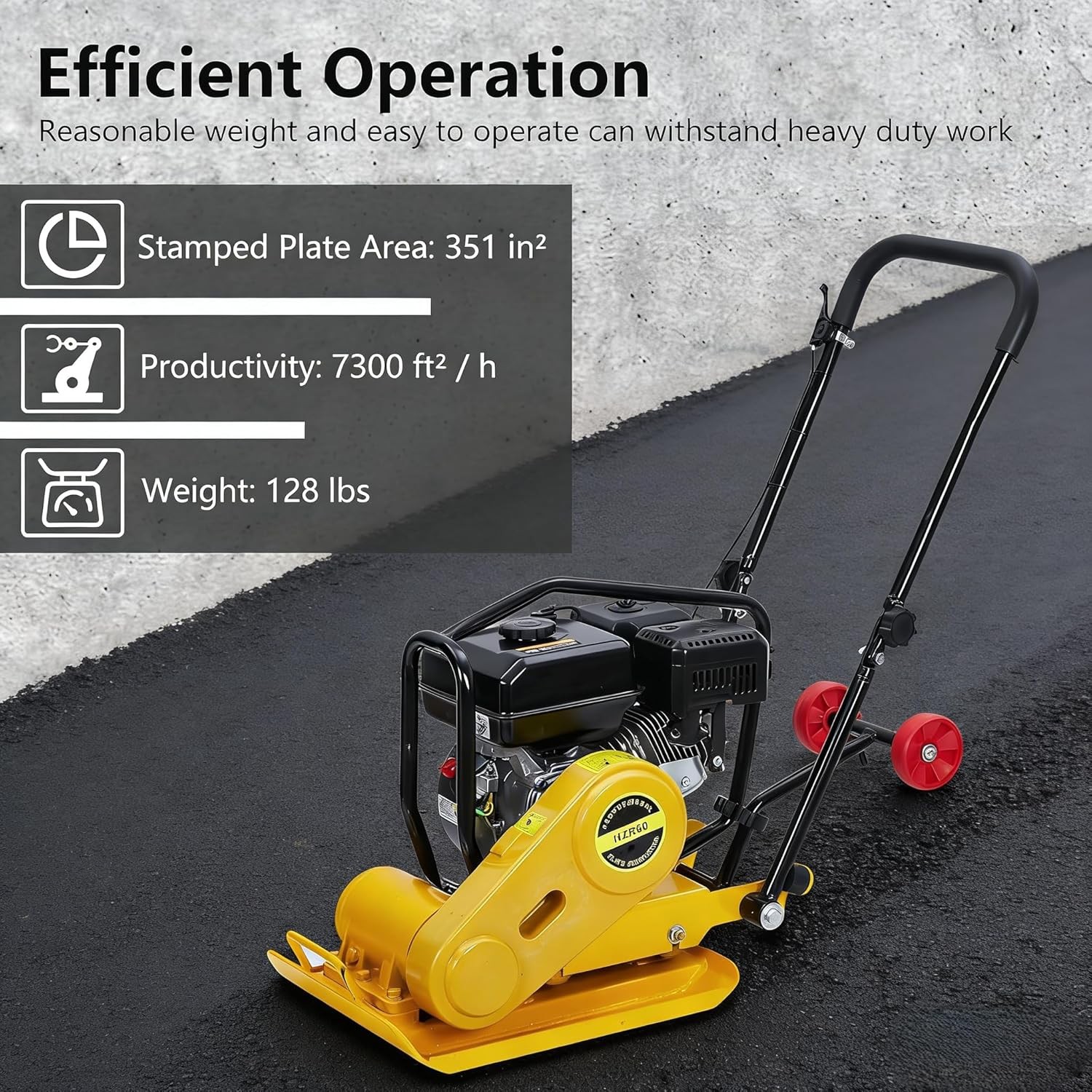 Plate Compactor 6.5HP,4,200Lbs Force, 5,600 VPM for Soil,Gravel,212CC Gas Engine