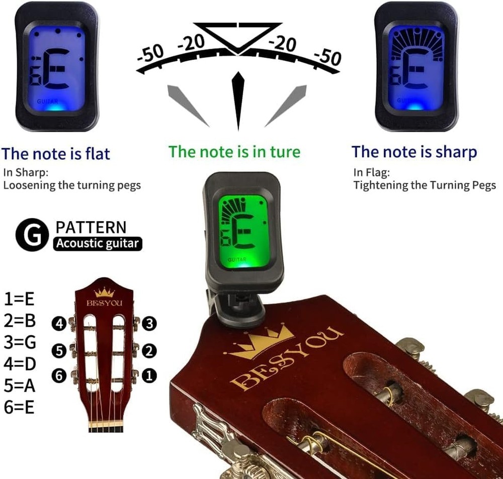 30in Beginner Acoustic Guitar Basic Starter Kit Tuner Bag Capo Strings Winder...